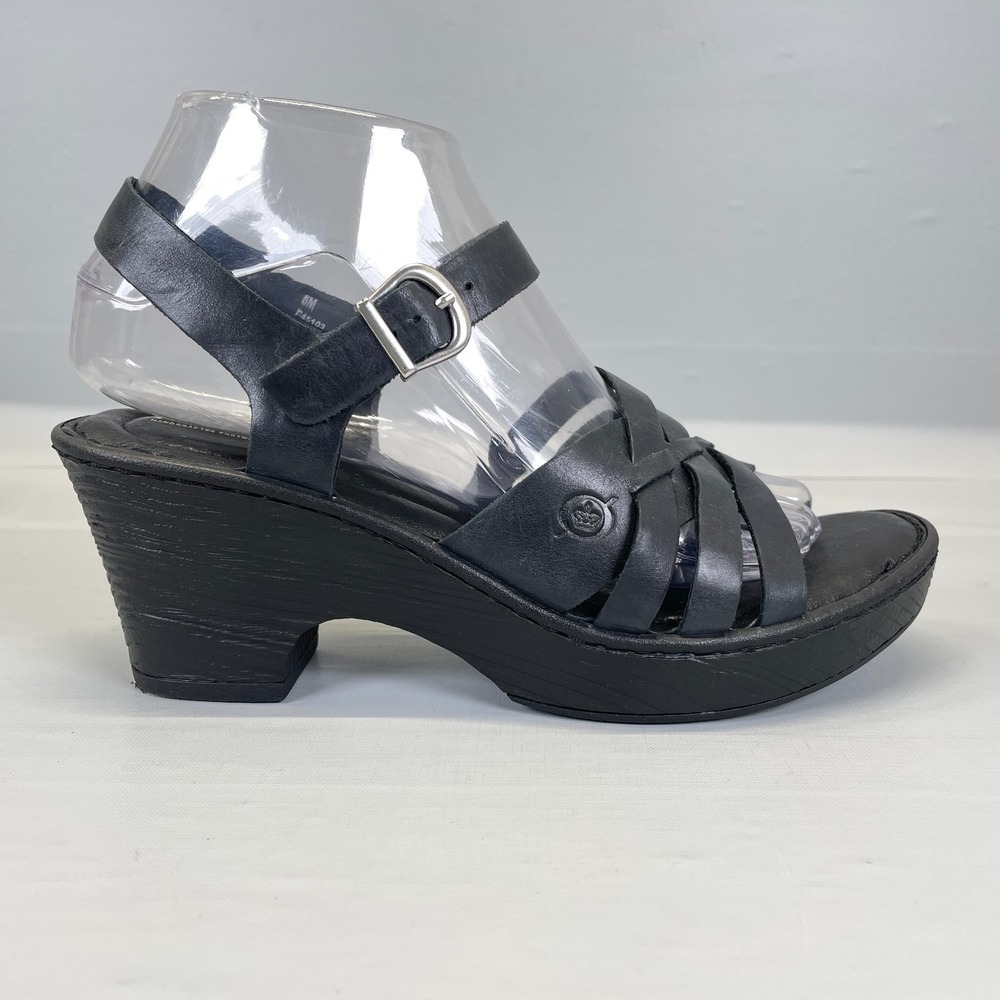 BORN Sandals Womens Size 8 M Black Leather Ankle Strap Buckle Casual Shoes
